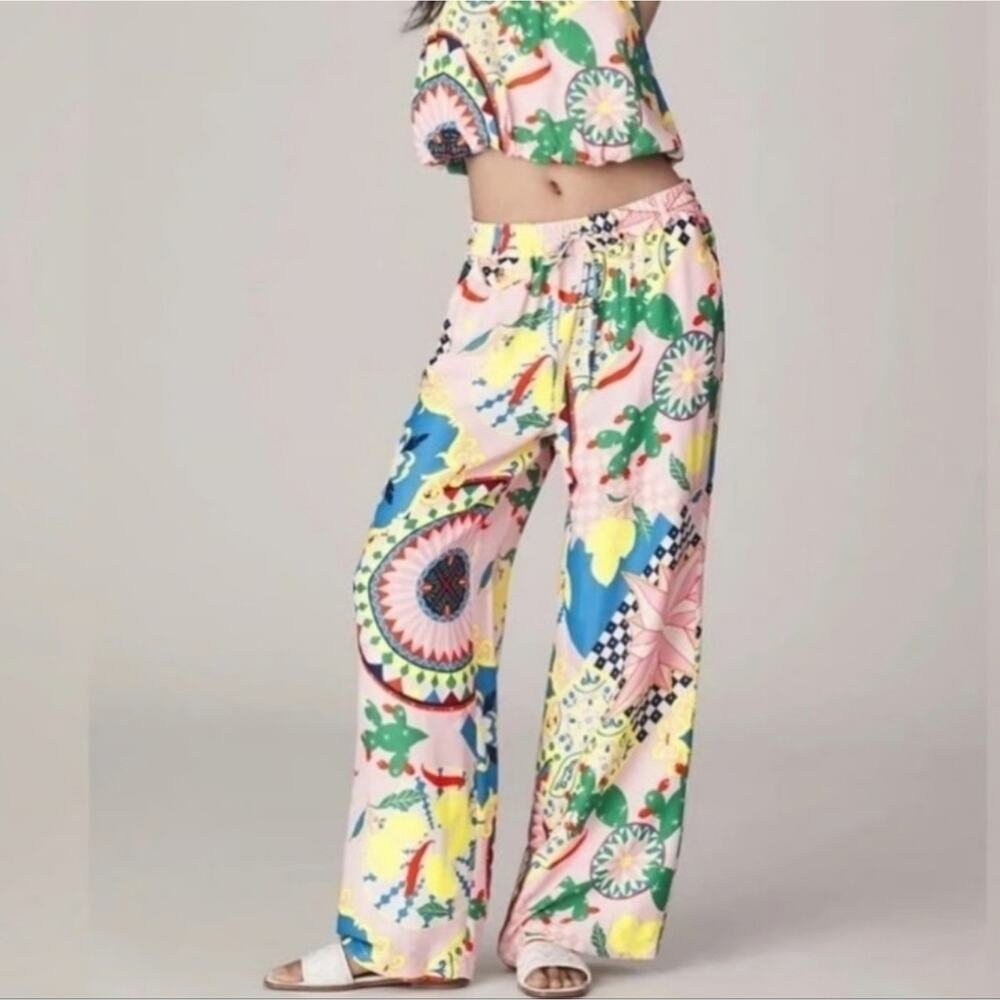 NWT Anthropologie Maeve Pink Patterned Wide Leg Pants - Picture 1 of 7